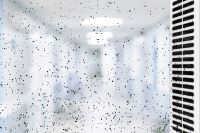 Particles floating in a corridor