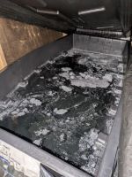 Charred debris after a kitchen fire