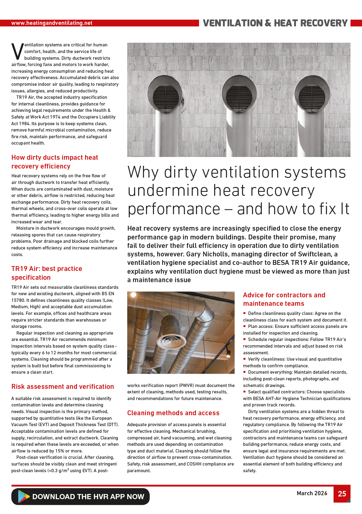 Article by Swiftclean discussing importance of clean ventilation systems for compliance